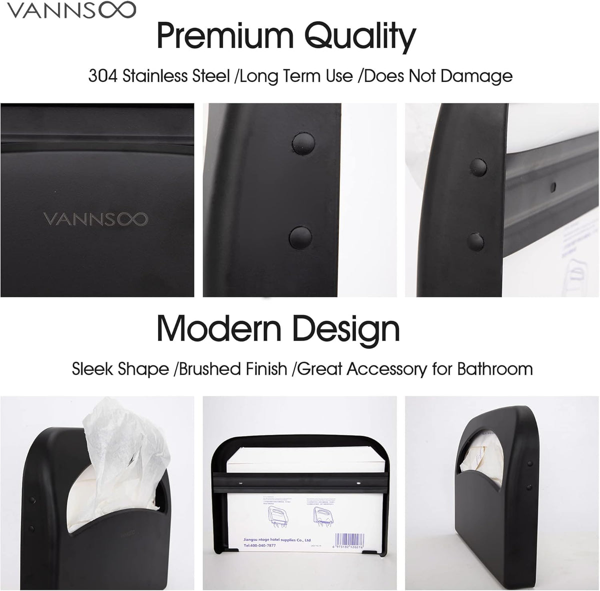 Toilet Seat Cover Dispenser - Stainless Steel Wall Mount Toilet Seat Cover Holder for Commercial Bathroom, 250 Single or Half Fold Seat Covers Capacity (Black)