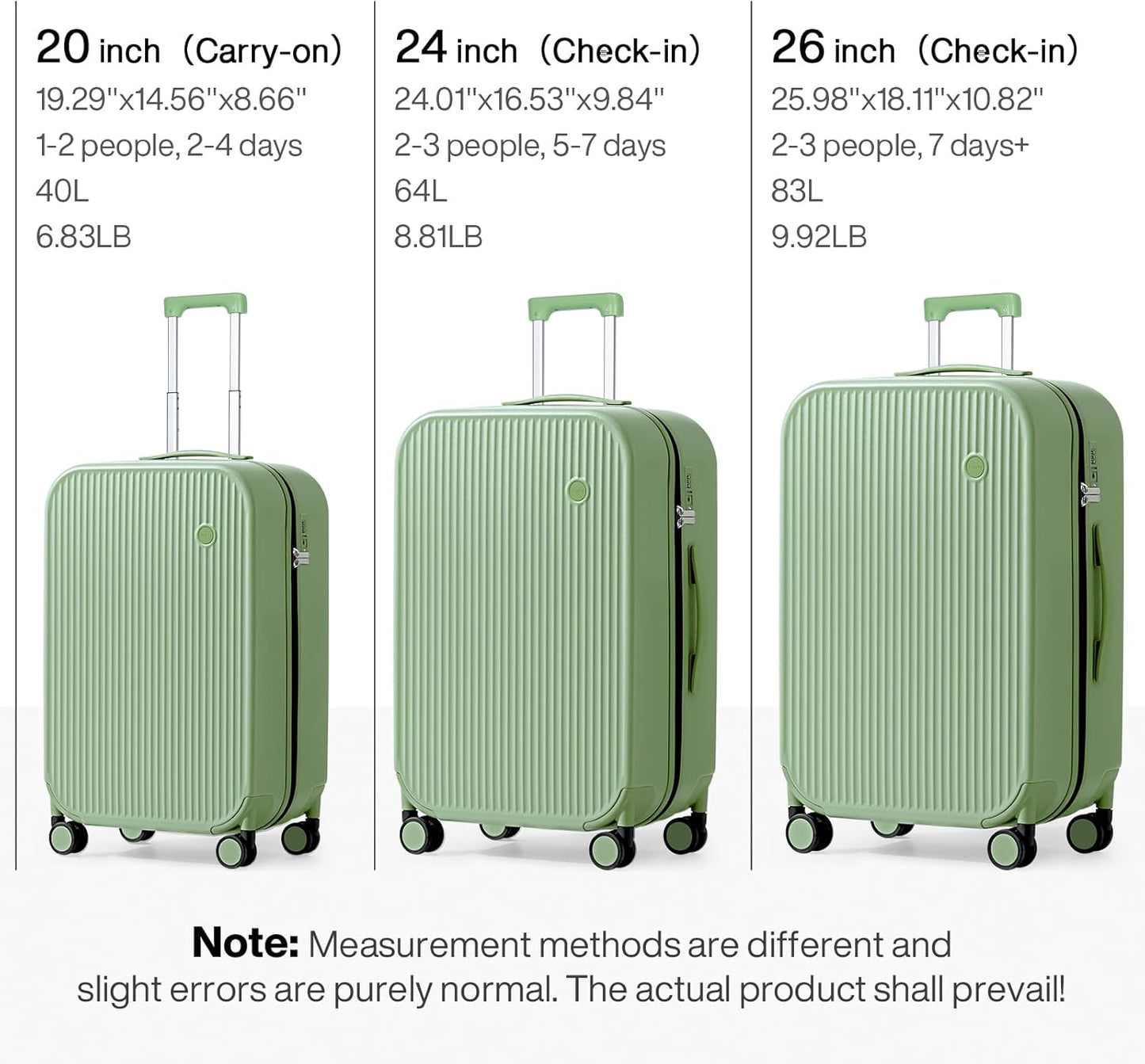 mixi 20 Inch Carry On Luggage PC Hardside Suitcases with Wheels & TSA for Travel Woman Men, Avocado Green