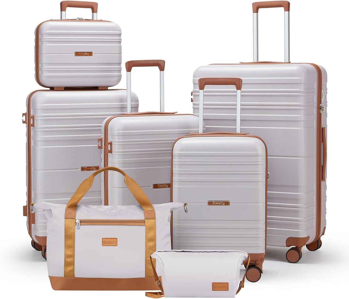 Luggage Sets with spinner wheels, PC+ABS Hard Shell Travel Luggage,Lightweight Carry-on suitcases with TSA Lock,YKK Zippers (Light purple, 7 piece sets（14/18/20/24/28/DB/TB）)
