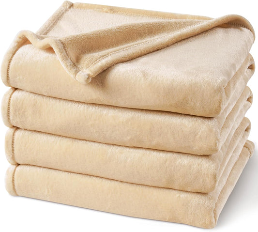 PHF Ultra Soft Fleece Blanket King Size, No Shed No Pilling Luxury Plush Cozy 300GSM Lightweight Blanket for Bed, Couch, Chair, Sofa Suitable for All Season, 108" x 90", Beige