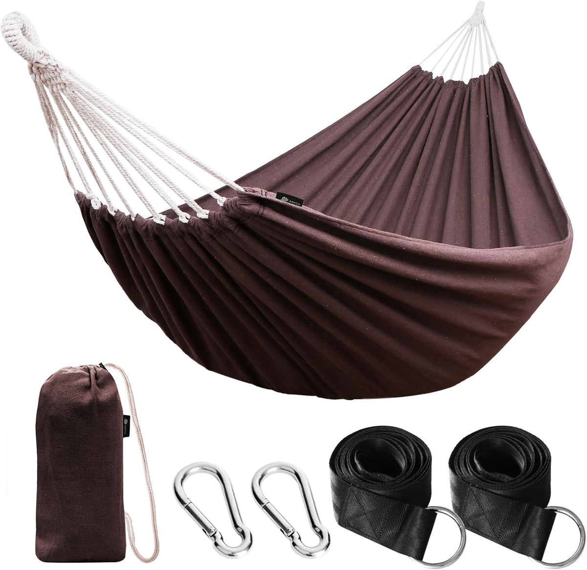 ANYOO Cotton Hammock Portable Camping Hammocks for Hanging Sturdy Garden Comfortable Fabric Hammock with Tree Straps Up to 660lbs with Travel Bag for Camping Outdoor/Indoor Patio Backyard