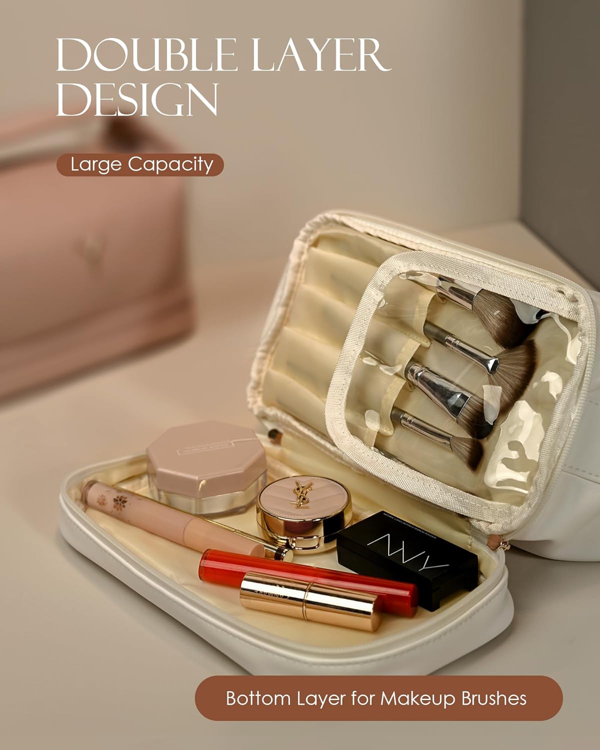 Teenage Girls Gifts Ideas, Personalized Makeup Bag with Handle, Initial Double Layer Cosmetic Bag with Makeup Brush Organizer, Gifts for Girls Teen Girls -10 11 12 13 14 15 16 17 18 Year Old