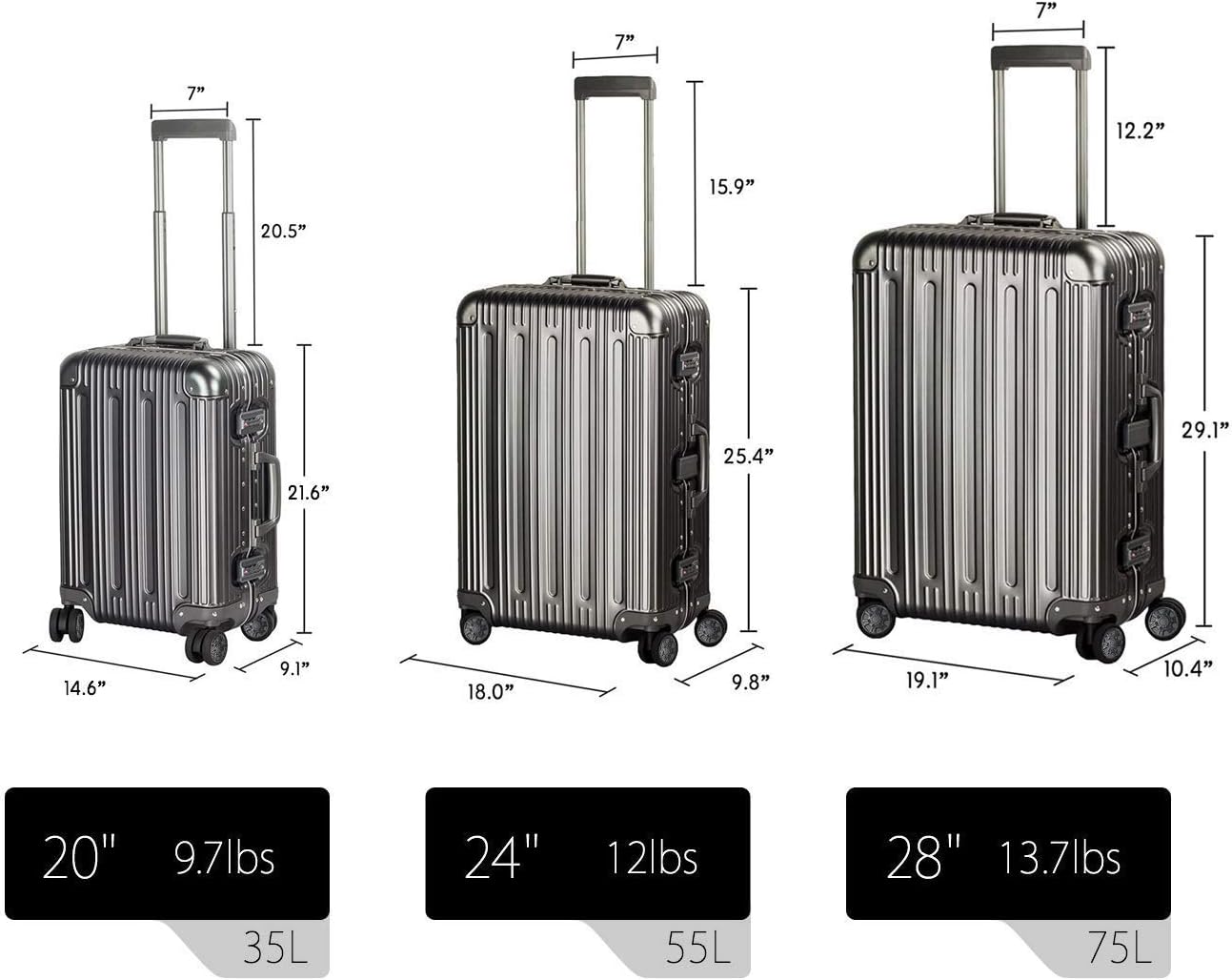 TRAVELKING All Aluminum Carry On Luggage with TSA Locks Fashion Cool Metal Hard Shell Spinner Suitcase (Grey, 20 Inch)