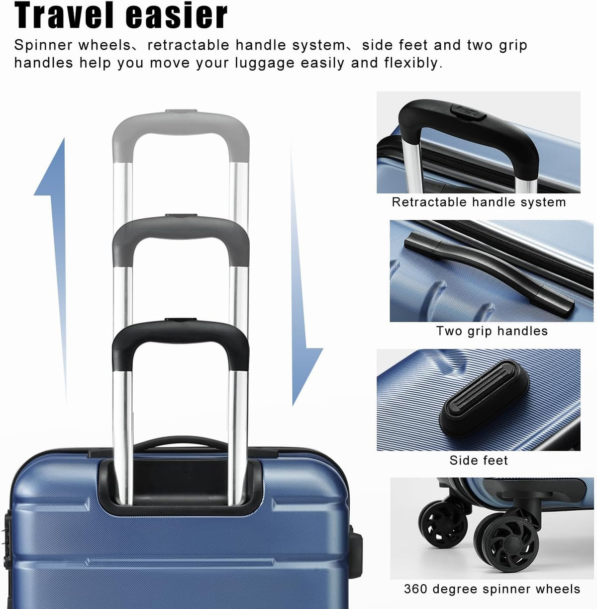 Coolife Luggage Suitcase Carry-on Spinner TSA Lock USB Port Expandable (only 28’’) Lightweight Hardside Luggage (Teal Blue, 3 piece set)