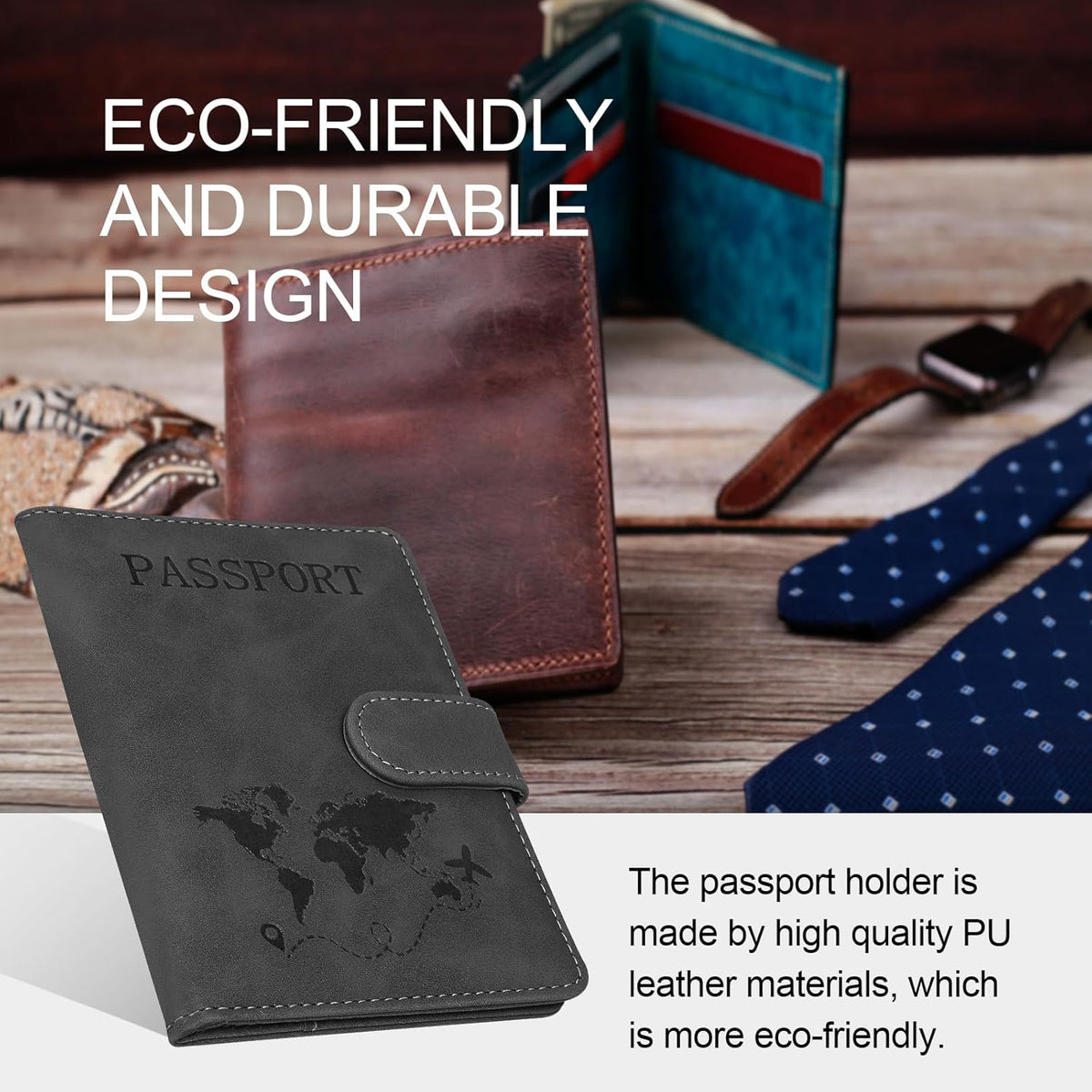 Passport Holders, RFID Blocking Credit Card Holder, PU Leather Vaccine Card Holders for Travel with Magnetic Buckle, Travel Must Haves Cruise Ship Essentials for Men, Women (Black)