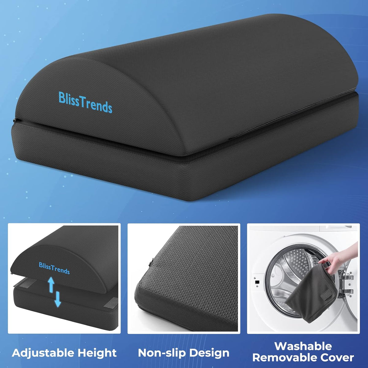 BlissTrends Foot Rest for Under Desk at Work-Versatile Foot Stool with Washable Cover-Comfortable Footrest with 2 Adjustable Heights for Car,Home and Office to Relieve Back,Lumbar,Knee Pain-Gray
