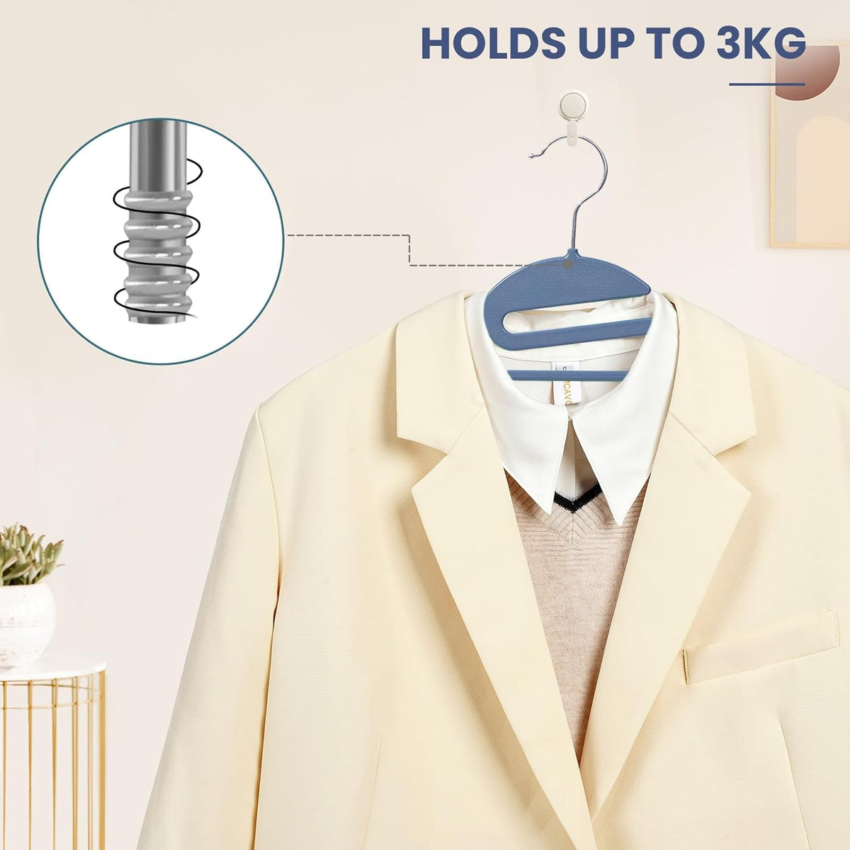 BAGAIL Plastic Hangers 50 Pack with Non-Slip Design,0.2 Inches Thick, 360°Swivel Hook Space Saving Organizer for Bedroom Closet,Shirts,Pants(Navy- S Shaped)