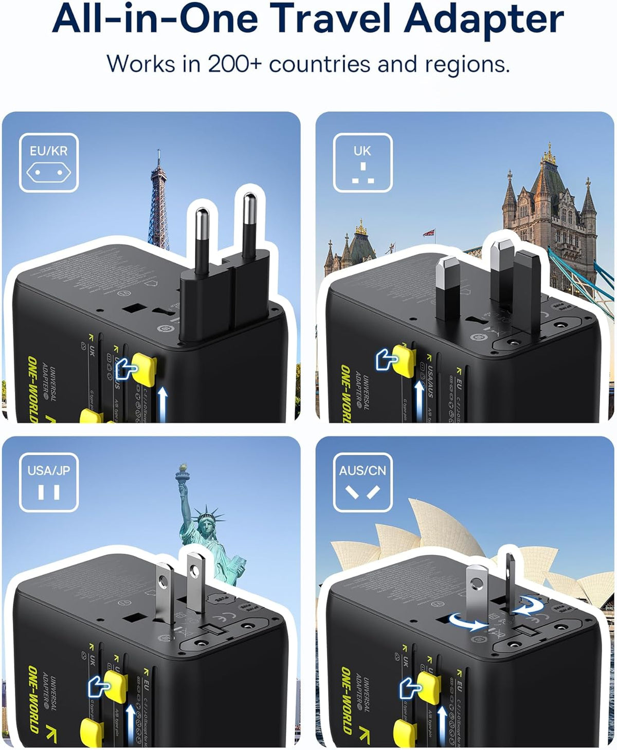 Baseus 70W Universal Travel Adapter with Retractable Cable & Baseus PICOGO 67W USB C Charger, 3 Port Fast Charging Block with Foldable Plug