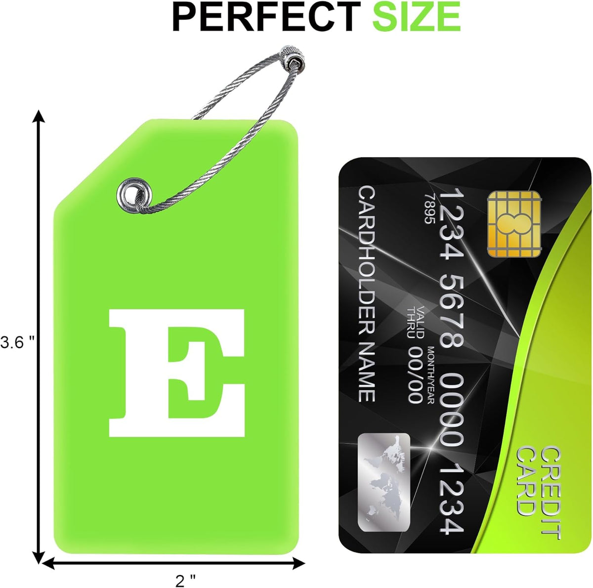 8 Pcs Luggage Tags for Suitcases, 26 Initial Letter Travel Luggage Baggage Identification Labels ID Tags Fully Bendable Tags with Stainless Steel Loop (Letter E, Green)
