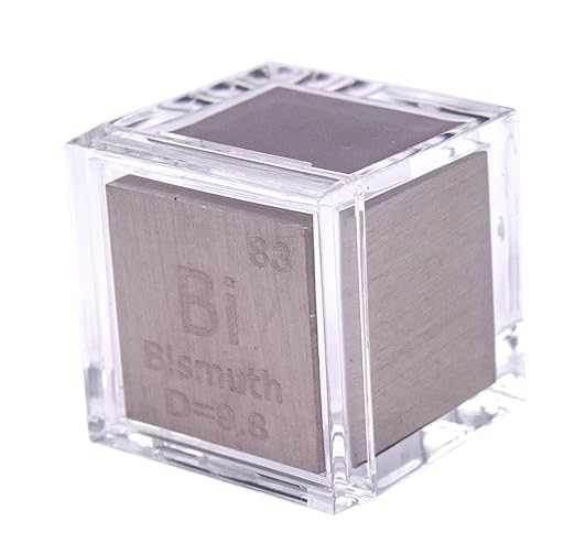 1" 25.4mm Bismuth Metal Cube Bi up to 99.9% Pure Periodic Table Element Engraved Density Collection Science Education Display Block Cube + Acrylic Case Box - 1PC
