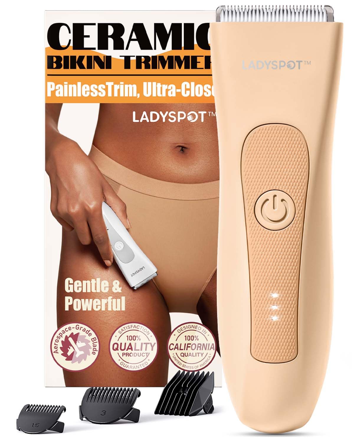 LADYSPOT™ Finishing Trimmers, Electric Shaver for Women, Hair Trimmer for Womens, Shaving & Grooming Sets Kit with 3 Guard and Replaceable Ceramic Blade Heads, Waterproof Wet/Dry(Orange)