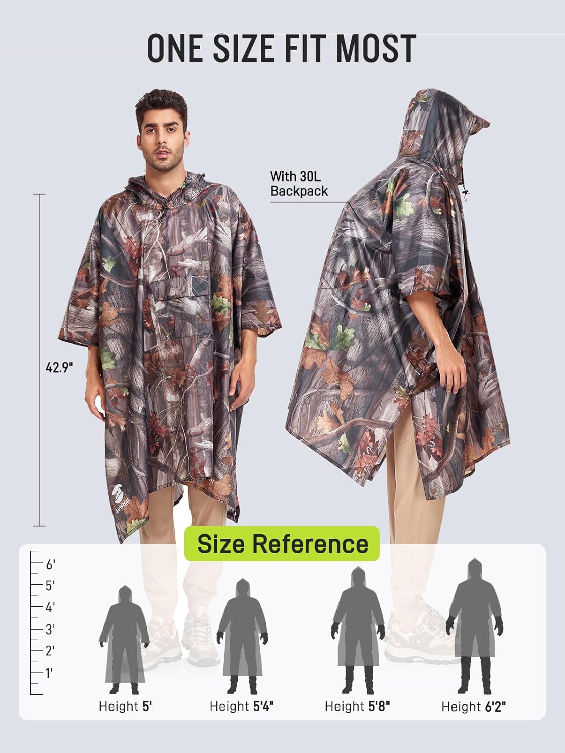 SaphiRose Extra Thick Hooded Rain Poncho Double Layer Waterproof Raincoat Jacket for Men Women Adults