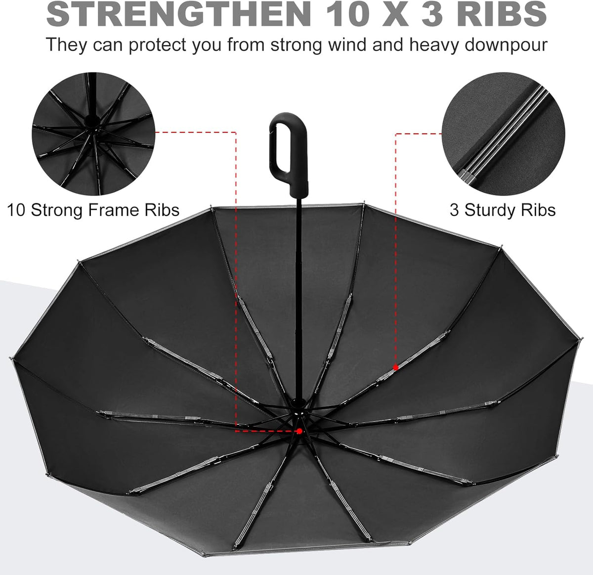 TradMall Travel Umbrella, 280T Fabric Windproof Automatic Portable Compact Folding Umbrellas for Rain with Reflective Stripe for Women and Men