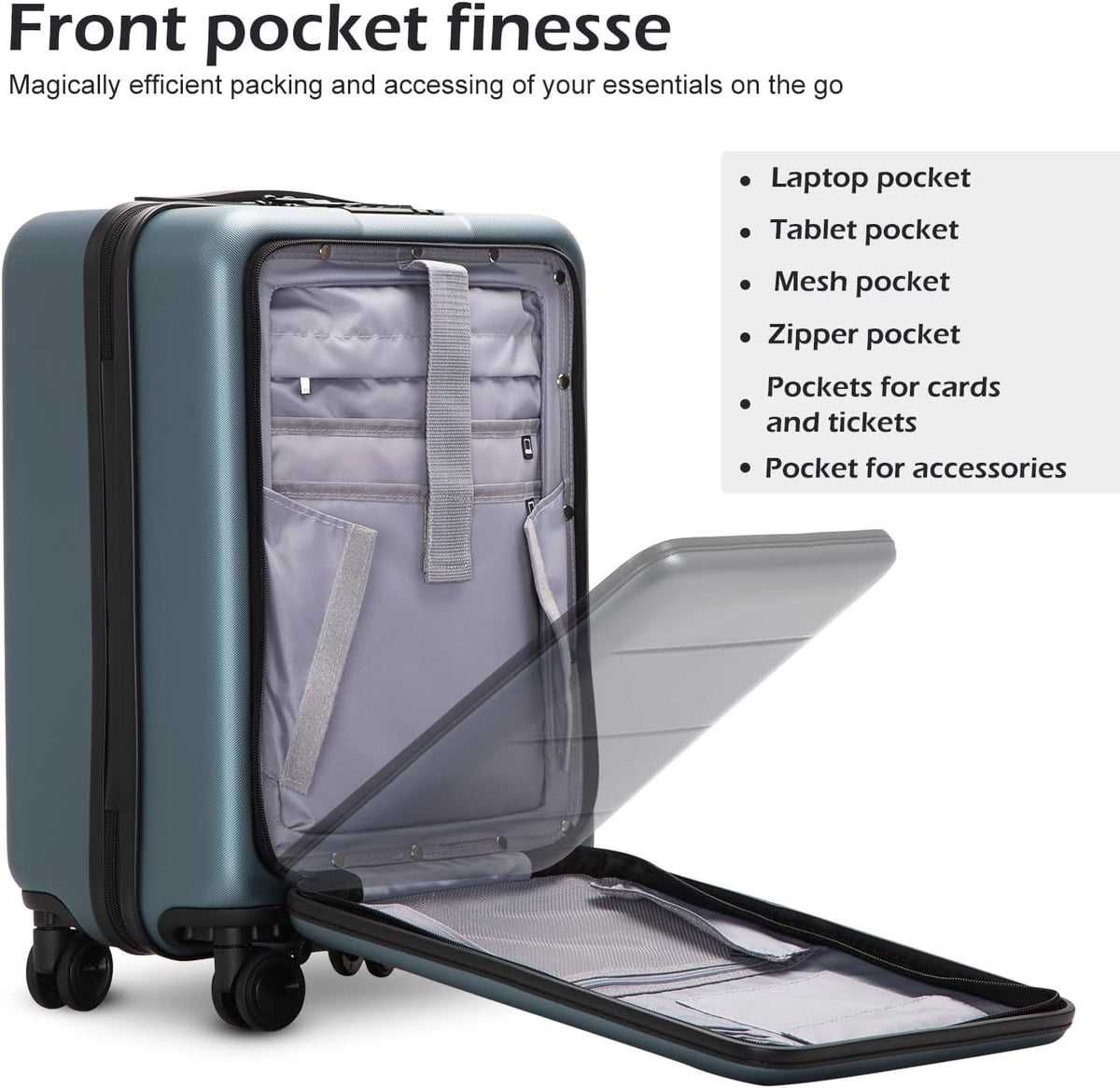 Coolife Luggage Suitcase Piece Set Carry On ABS+PC Spinner with pocket Compartment(White, 2-piece Set)