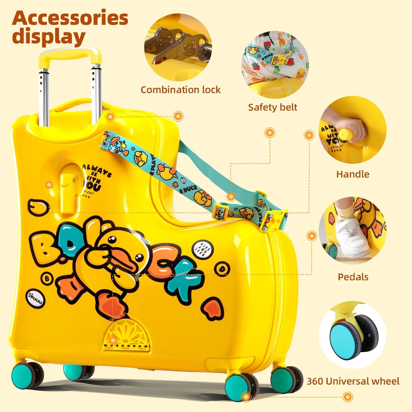 Kids' Lightweight Ride on Luggage with Spinner Wheels & Foldabe Design (Yellow Green Mint, 20"+ Aged 1-3 Toddler)