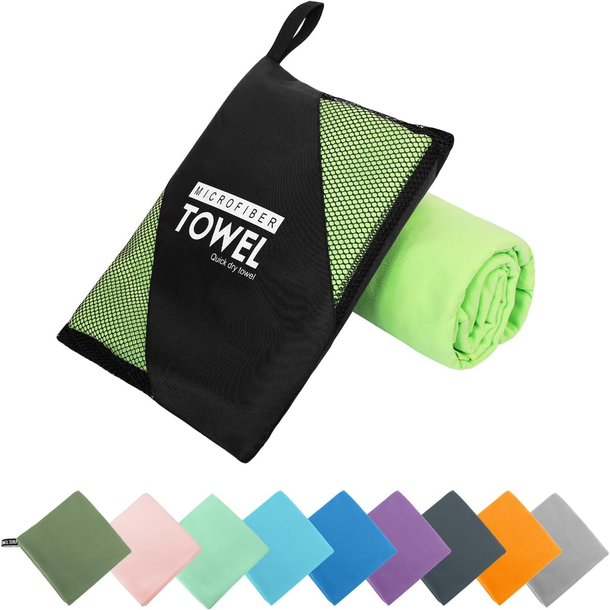 Microfiber Travel Towel, Soft Lightweight Quick Dry Towel, Super Absorbent Compact Travel & Sports & Beach Towels for Camping, Backpack, Gym, Swimming, Yoga, Hiking (XS:12"×24" -Green)