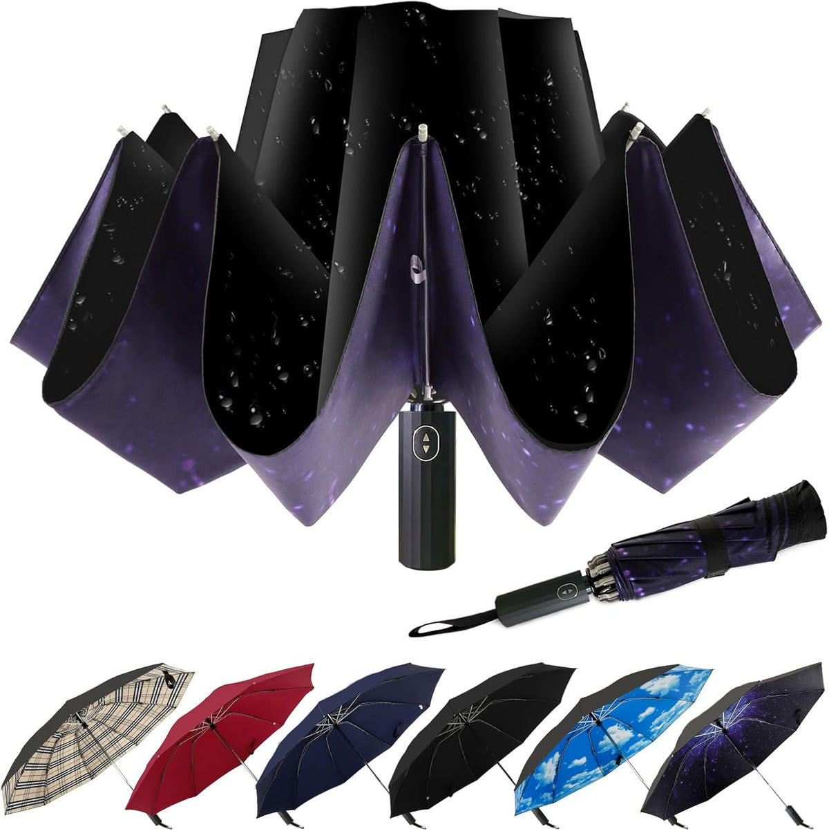 LLanxiry Compact Travel Umbrella, Mini Windproof Umbrellas for Rain & Sun, Small Lightweight Outdoor UV Umbrella, Portable Folding Umbrellas for Travel