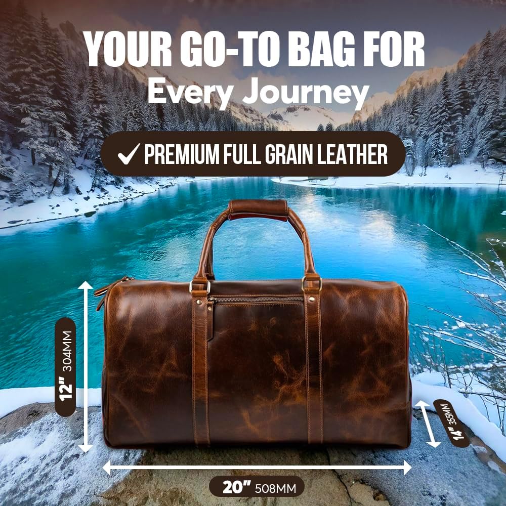 ELIZO Personalized Leather Duffle Bag For Men Women REAL FULL GRAIN Custom Travel Overnight Weekender Carry On Luggage Sports Gym Bags (Antique 20 Inch) Legacy