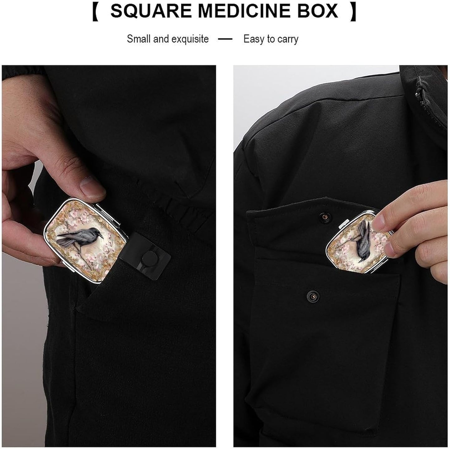 Metal 2 Compartment Pill Organizer Travel Friendly Portable Compact Pill Box Cute Pill Case to Hold Vitamins,Fish Oil,Supplements,Meds,Tablet for Purse,Pocket. (The Bird)
