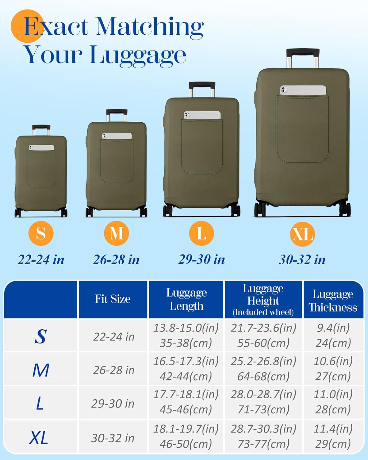 Slohif Luggage Cover for Suitcase Tsa Approved Protector - Luggage Sleeve Suit Case Cover Travel Stretch Large Baggage Case Protective Washable Fit 26-28 Inch Green
