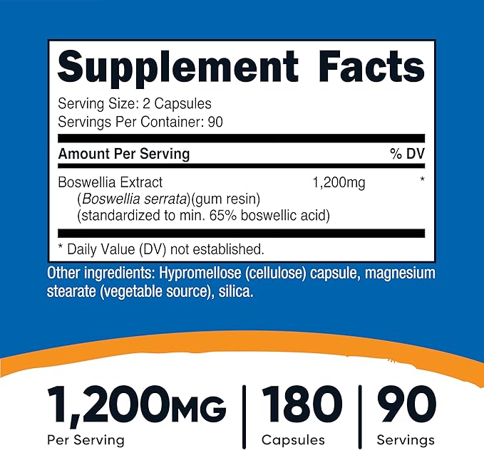 Nutricost Boswellia Extract Capsules (1,200 MG) (180 CAPS) - Gluten Free, Non-GMO, Vegan, 90 Servings