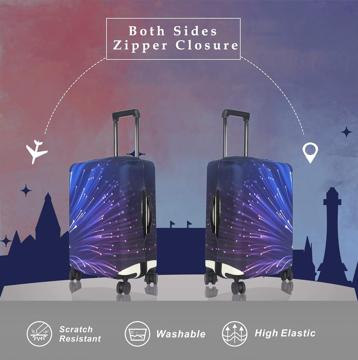 Explore Land Travel Luggage Cover Suitcase Protector Fits 27-30 Inch Case (Fireworks, L)