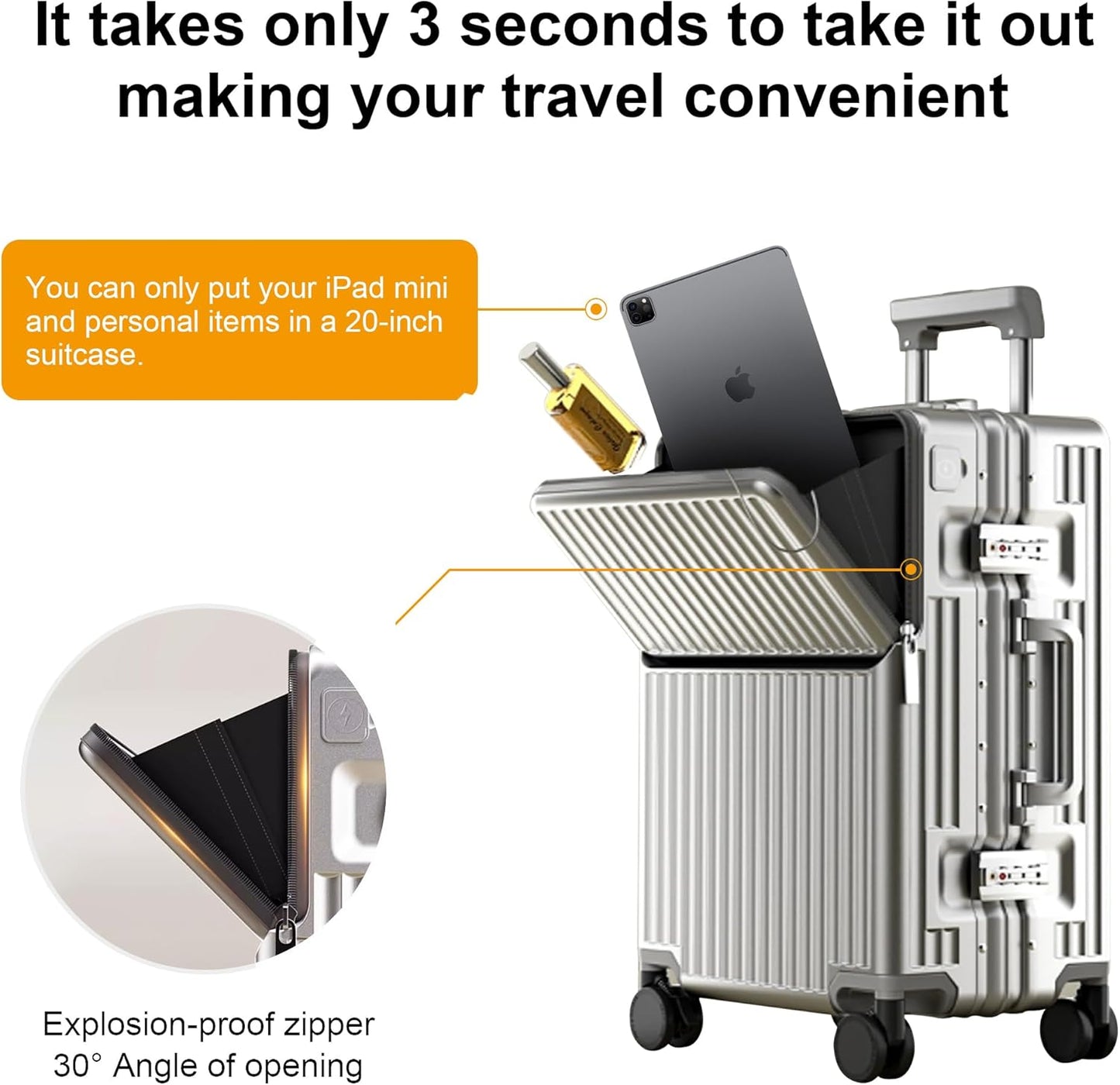 Zipperless Luggage, Polycarbonate Aluminum Hard Shell, Expandable Carry-On Suitcase with Spinner Wheels, Hard Shell Suitcase, 24 Inch Cabin