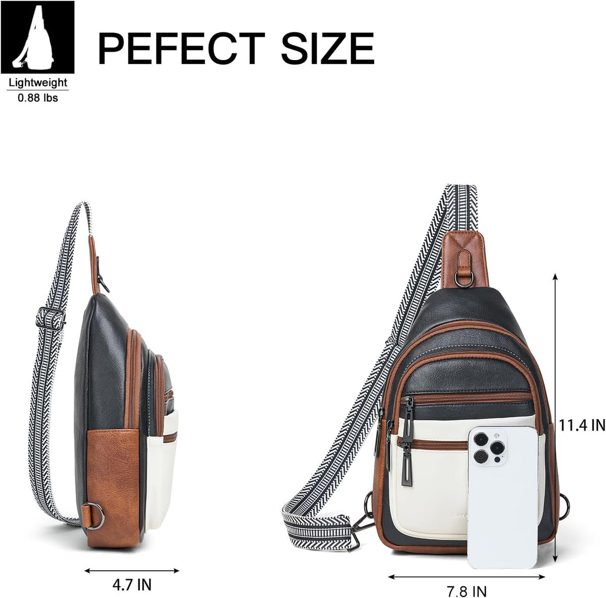 Sling Bag for Women Crossbody Bag Fanny Pack Cross Body Sling Purse Vegan Leather Trendy Travel Purse Black/White/Brown