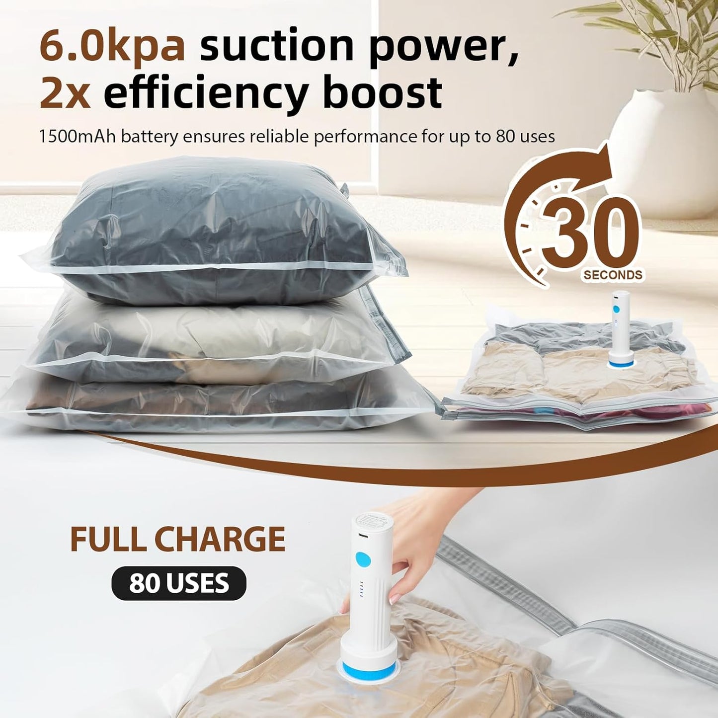 24 Pack Vacuum Storage Bags,Space Saver Bags for Clothing,Comforters,and Bedding,Includes 5 Jumbo, 5 Large, 5 Medium, 5 Small/4 Roll Bags,Compression for Closet & Travel, With Electric Pump