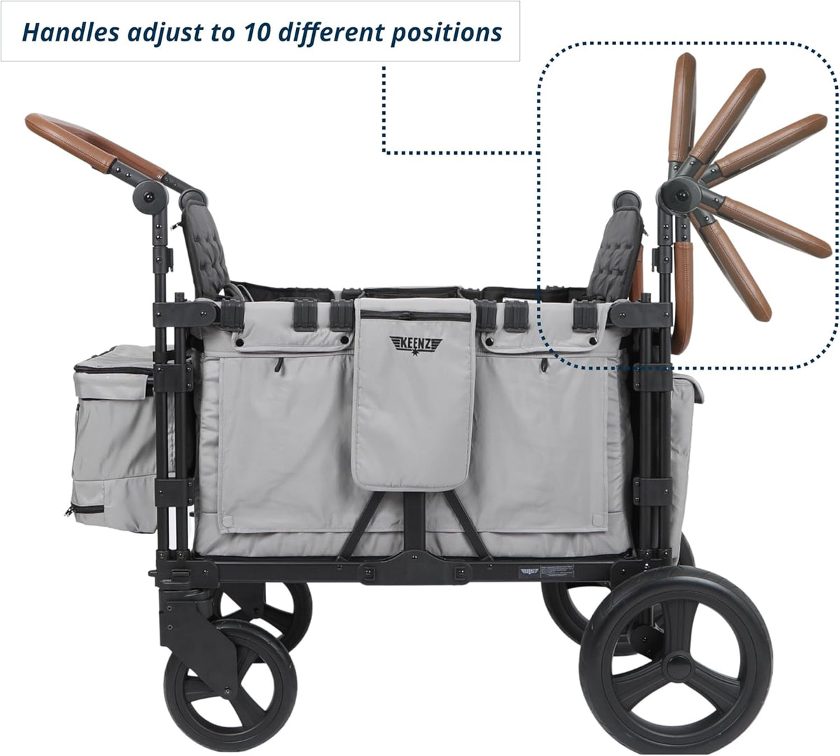 Keenz VYOO Stroller Wagon with Canopy - Foldable Design for Easy Storage, 5 Seating Positions for Kids, Enhanced Child Safety, All-Terrain Mobility, 4-Passangers, Grey