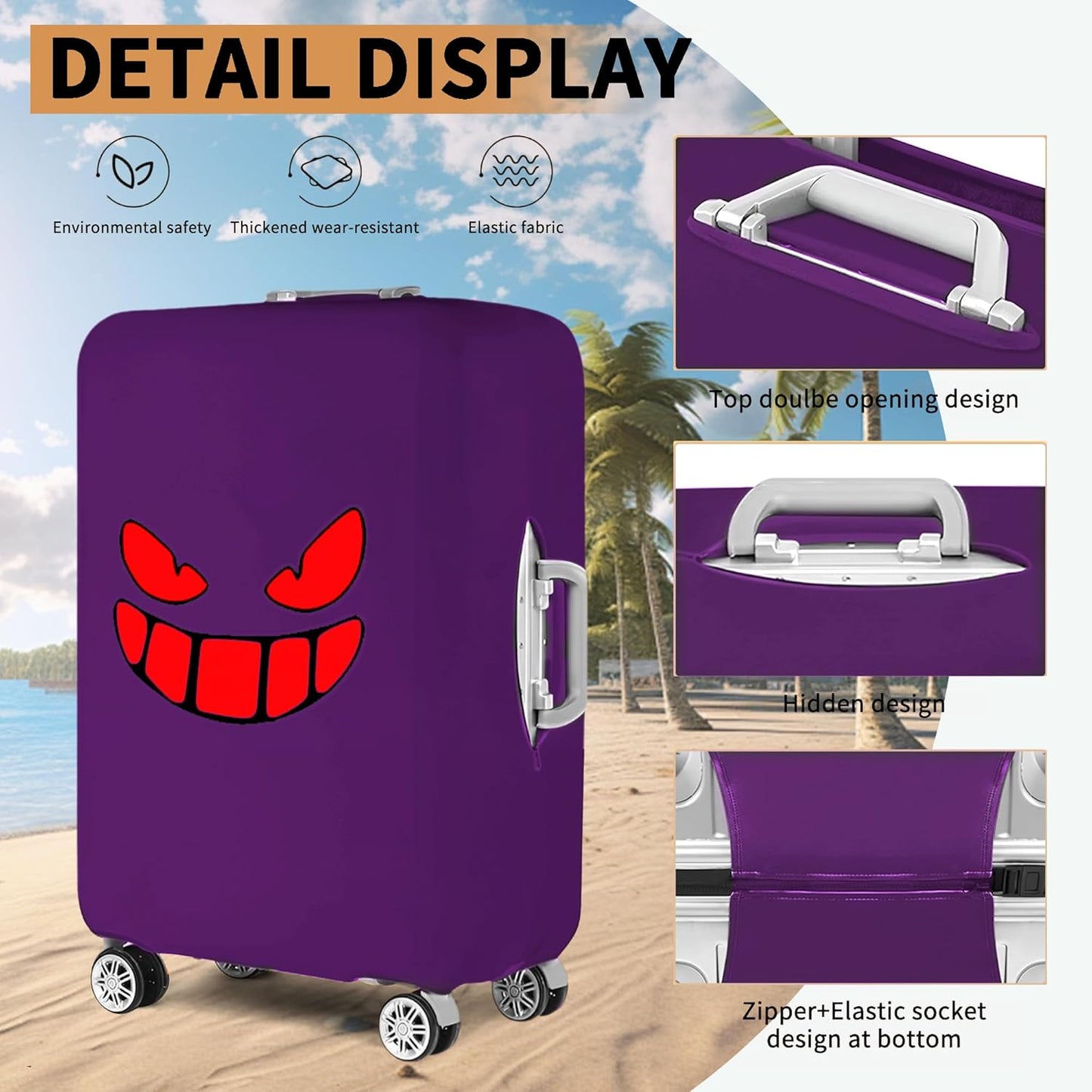Travel Luggage Cover Thicker Spandex Suitcase Protector Elastic Washable Baggage Covers (S/M/L (for 19-28 inch luggage), Purple Eye)