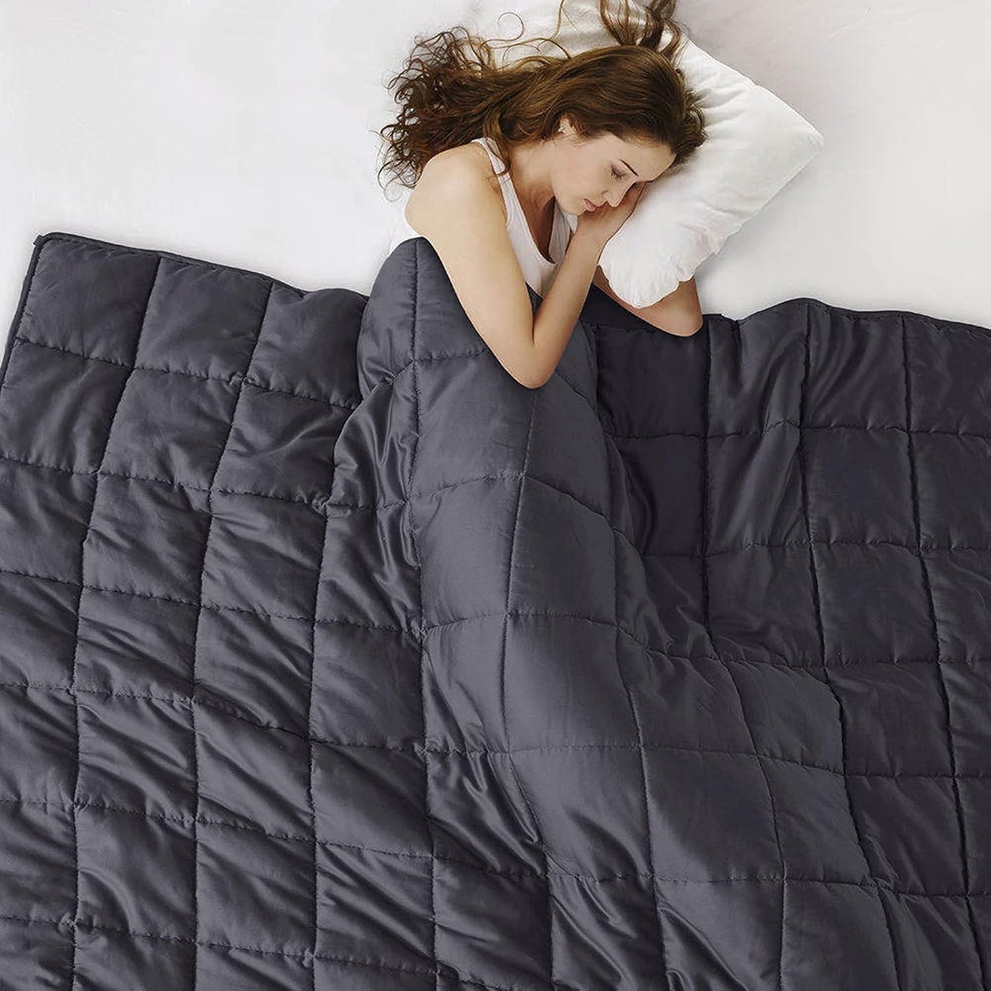 L'AGRATY Weighted Blanket Queen Size (Dark Grey, 60''x80'' | 25 lbs) Cooling Breathable Heavy Blanket with Glass Beads for Adults