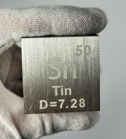1.5" 38.1mm Tin Stannum Metal Cube Sn up to 99.9% Pure Periodic Table Element Engraved Density Collection Science Education Display Block Cube + Acrylic Case Box - 1PC