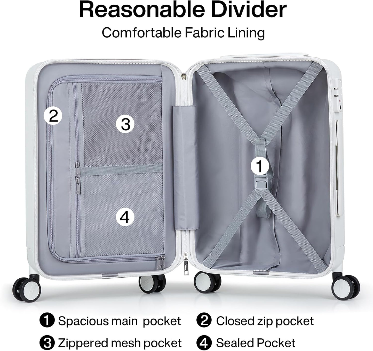 Hanke 20 Inch Carry On Luggage 22x14x9 Airline Approved PC Hard Shell Suitcases with Wheels TSA Luggage for Women Men Lightweight Travel Luggage(Smoke White)
