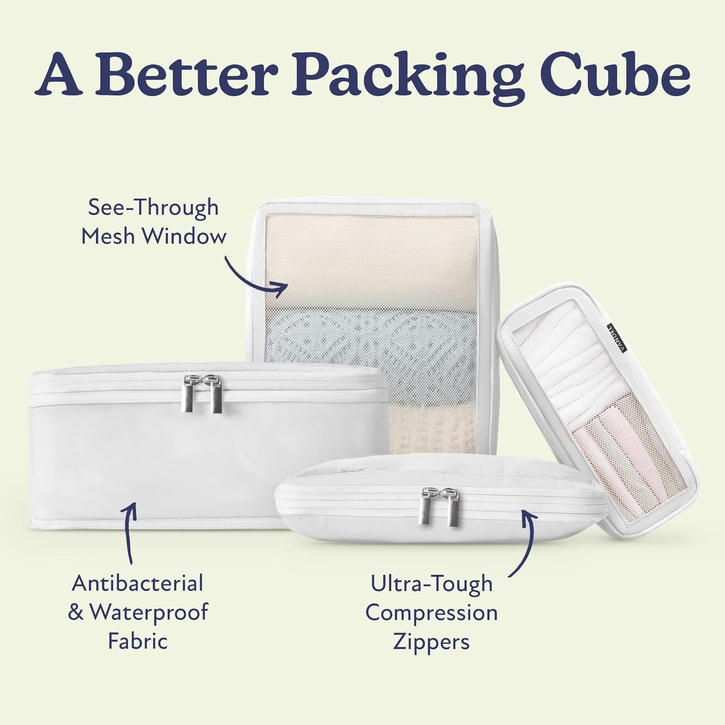 Vandel Space-Saving Compression Packing Cubes for Women, Men, Compressible Carry On Suit Case Organizer Luggage Packing Cubes for Travel Organizer Bags for Luggage and Backpacks, Suitcase Cube