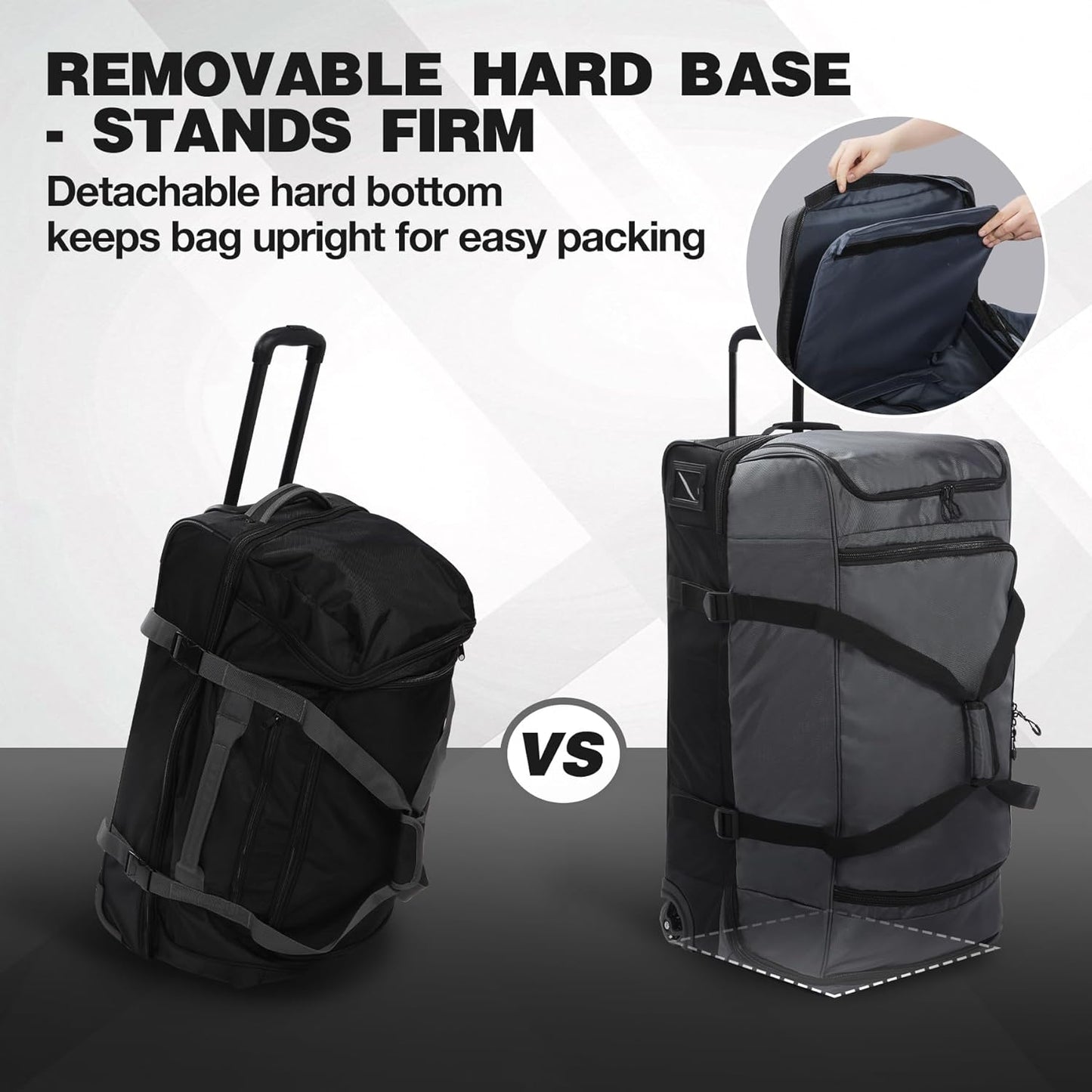 REDCAMP Large Rolling Duffle Bag with Wheels and Handle, 30-Inch Durable Heavy Duty Wheeled Travel Duffel Luggage, 2 Layers of Space