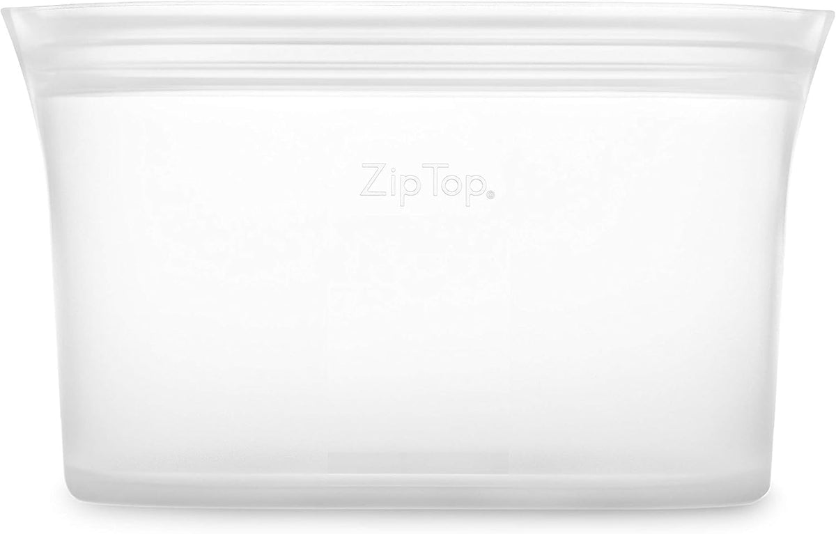Zip Top Reusable Food Storage Bags | Large Dish [Frost] | Silicone Meal Prep Container | Microwave, Dishwasher and Freezer Safe | Made in the USA