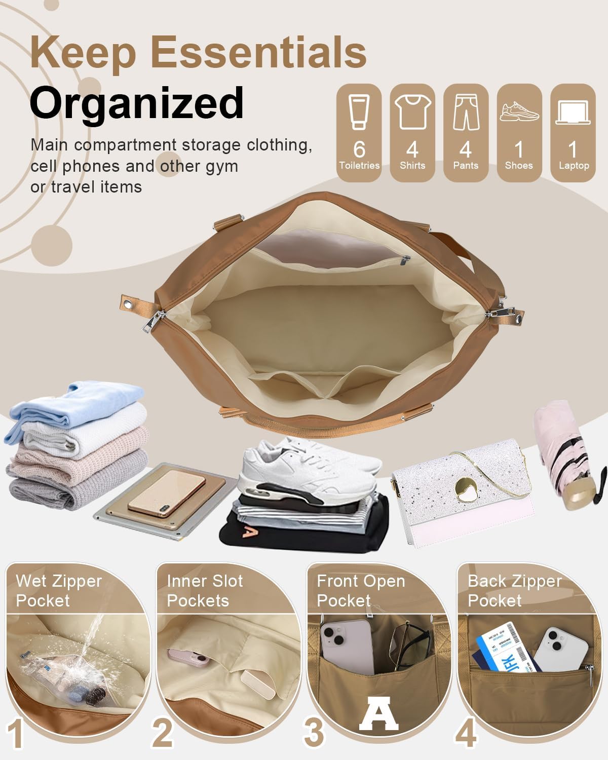 Birthday Graduation Gifts for Daughter,Initial Travel Duffel Bag Sports Gym Bag for Girls Teen Kids Birthday Gifts,Personalized Weekender Bag Carry On Tote Bags Cute Overnight Bag for Women(Brown, A)