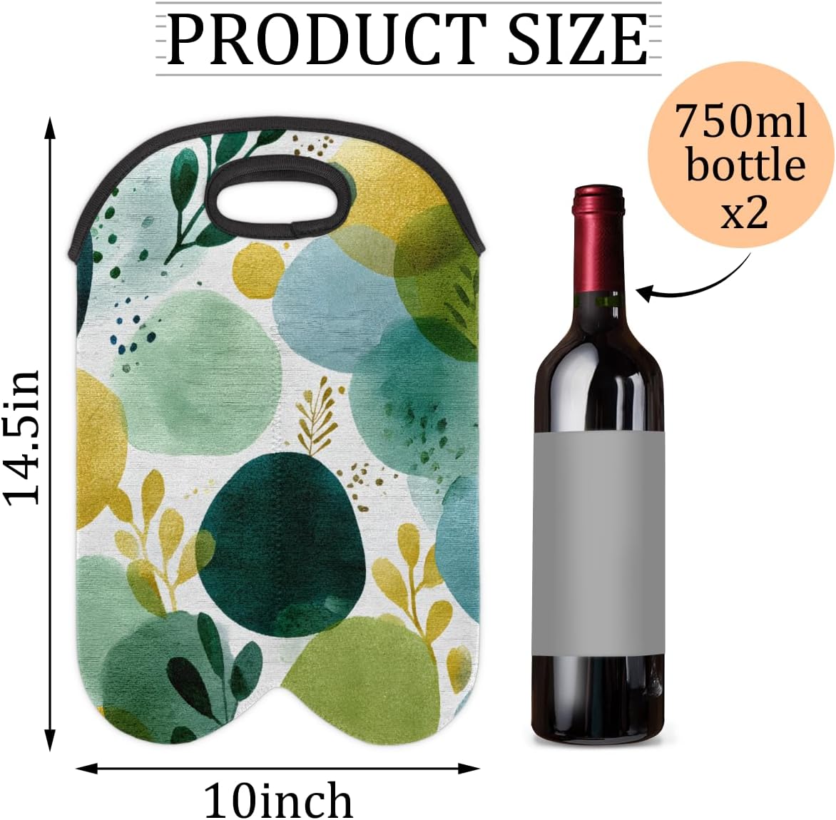Neoprene Wine Tote, Bottle Carrier Gag Insulating Neoprene Thicker, Insulated Wine Bag for Travel Holds Two Bottles, Bottle Carrier Bags Protect the Bottles, Green Dots