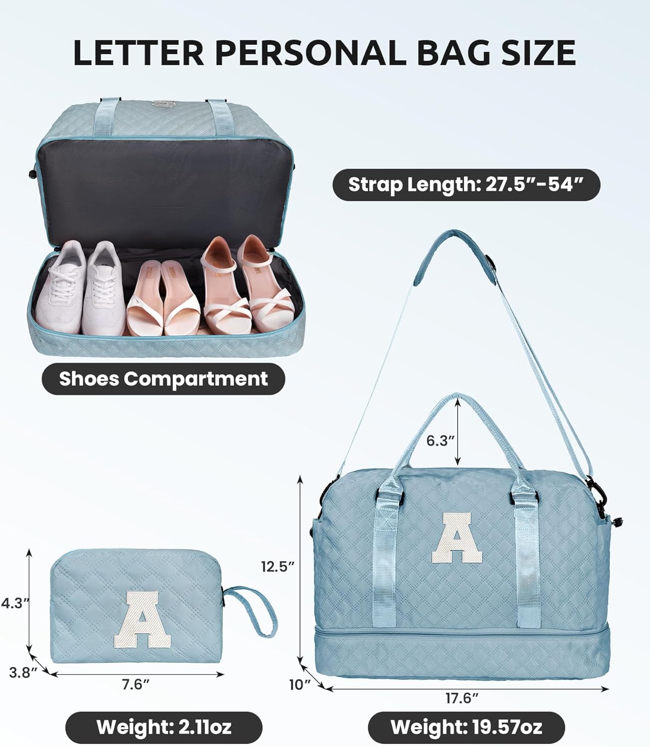Gifts for Girls-Teen Weekender Bags, Personalized Weekender Bag, Monogram Overnight Bag, Letter Travel Bag with Makeup Bag，Personalized Gift Idea for Women Her (Letter G)