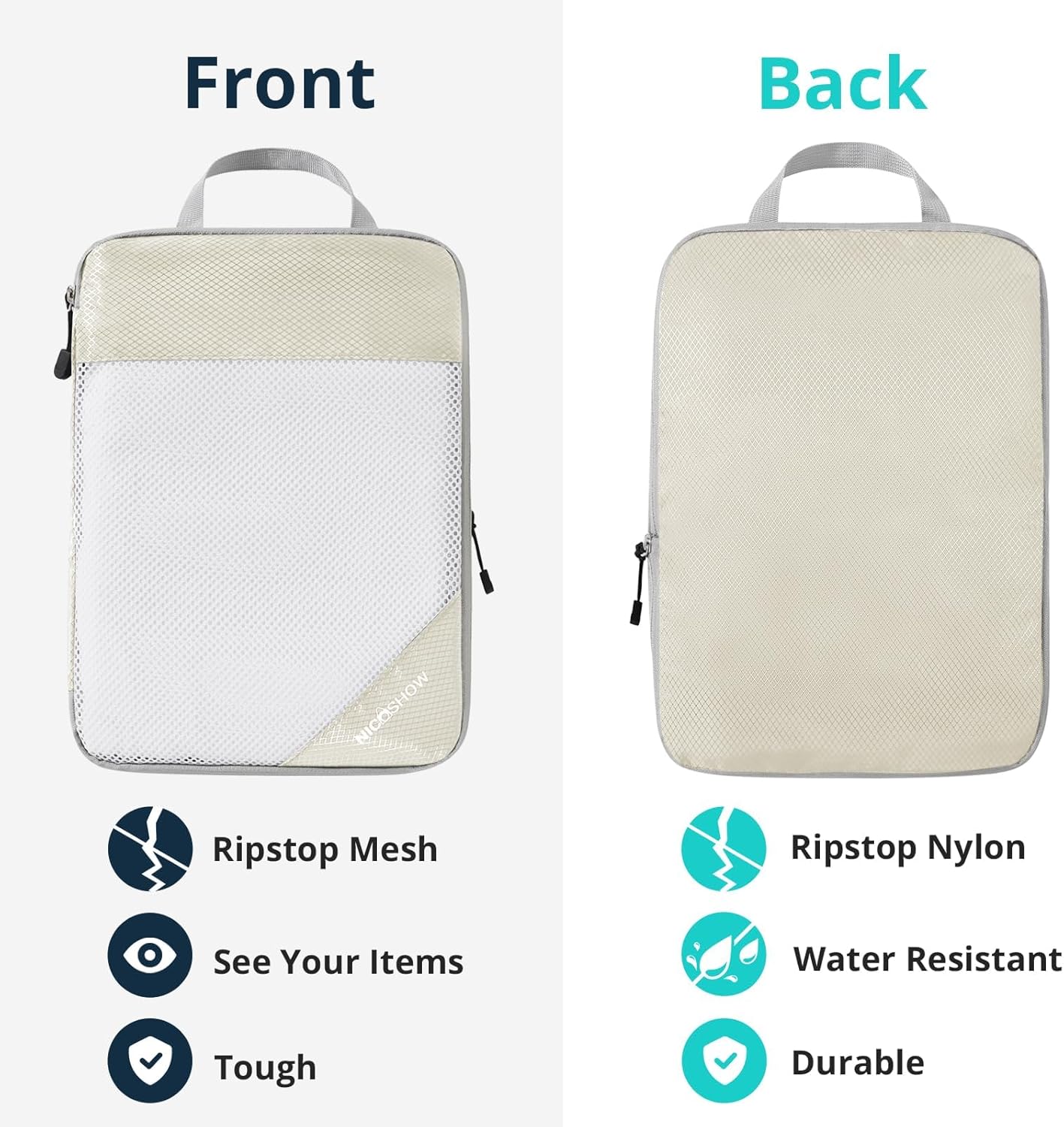 Compression Packing Cubes 3 Set, Compressible Space-Saving Packing Cubes for Travel - Compression Bags, Luggage Organizer, Travel Essentials for Women, Beige