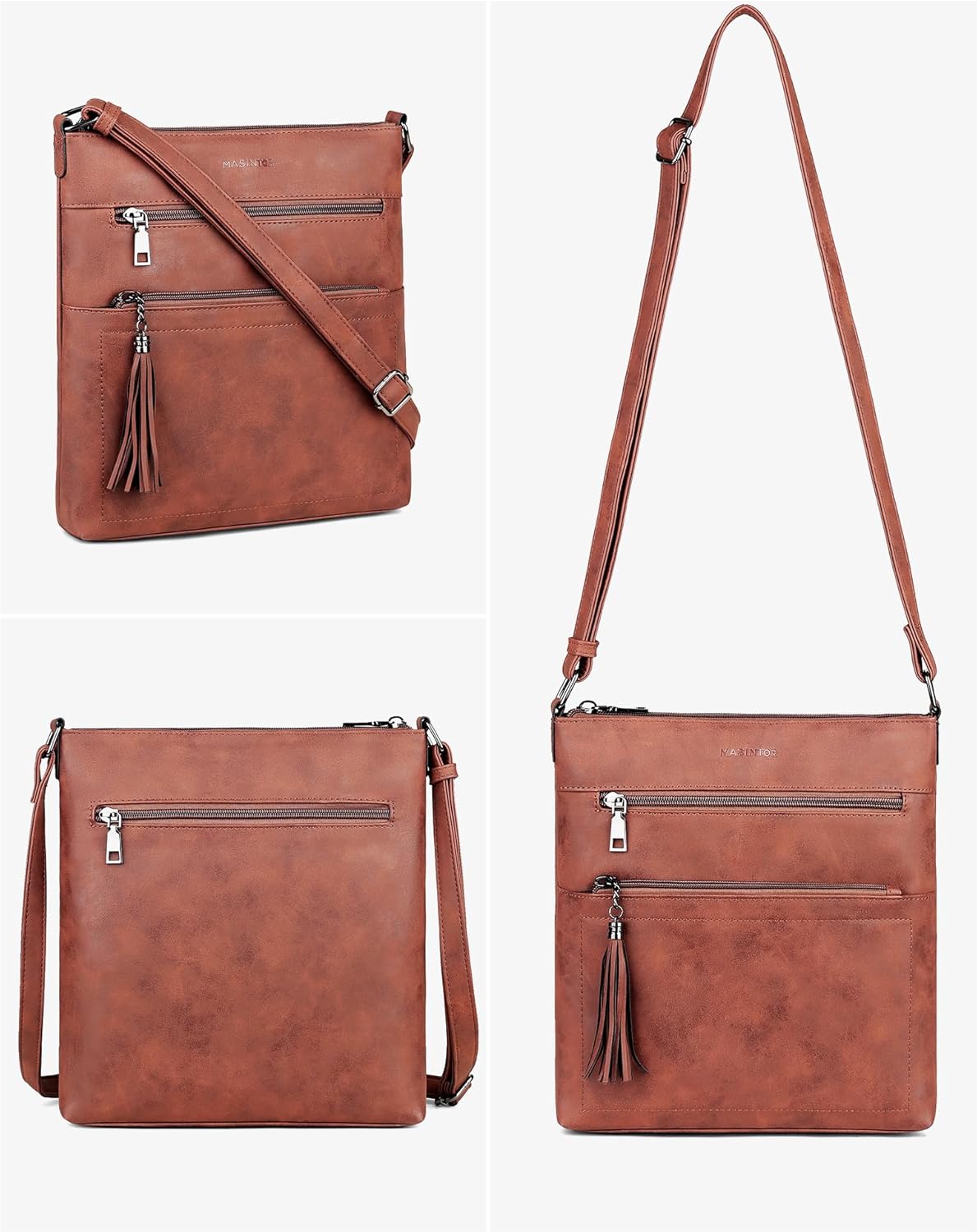MASINTOR Crossbody Purses for Women, Multi Pocket Casual Crossbody Bag, Adjustable Strap Shoulder Bag with Tassel