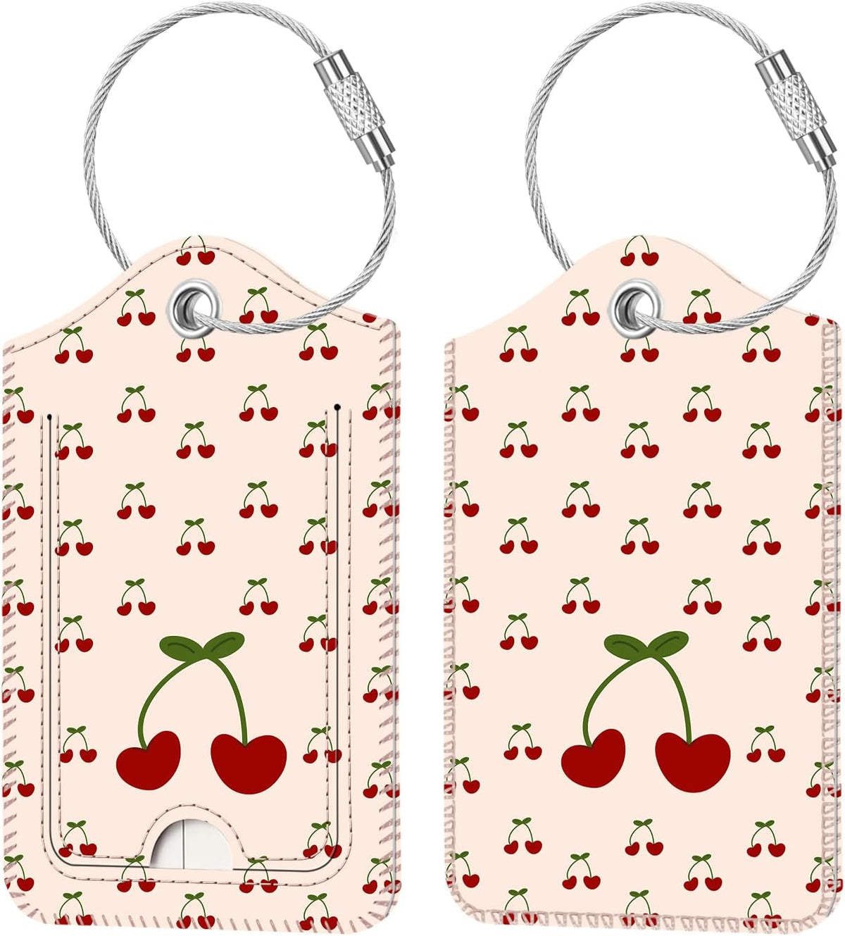 Fintie Luggage Tags, Privacy Cover ID Label with Stainless Steel Loop and Address Card for Travel Bag Suitcase - Cherry (2 Piece)
