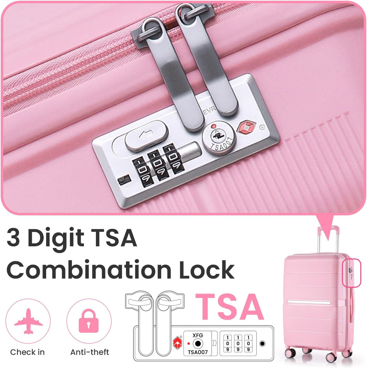 Campfun Luggage 4 Piece Sets, Expandable Carry On Luggage Set Hardshell PP, Suitcase Set with Double Spinner Wheels, Checked Durable Lightweight with TSA Lock, 14in 20in 24in 28in-Pink(A)
