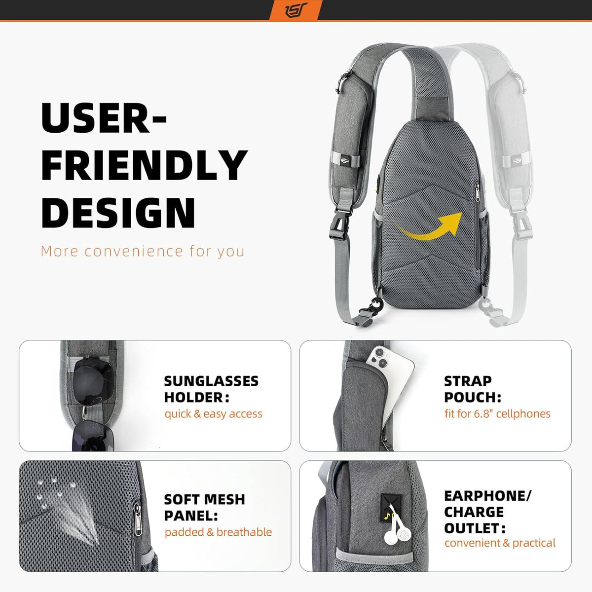 SKYSPER Sling Bag RFID Crossbody Sling Backpack Cross Body Shoulder Bag Travel Hiking Daypack for Women Men