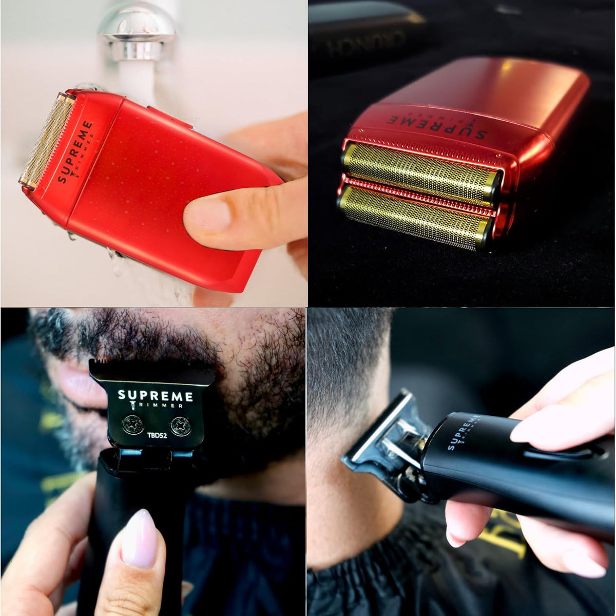 Supreme Trimmer 2-in-1 DLC T-Shaper Trimmer & Crunch Foil Shaver | STF602 Electric Razor & ST5206 Beard Trimmer Barber Haircut Kit | Red