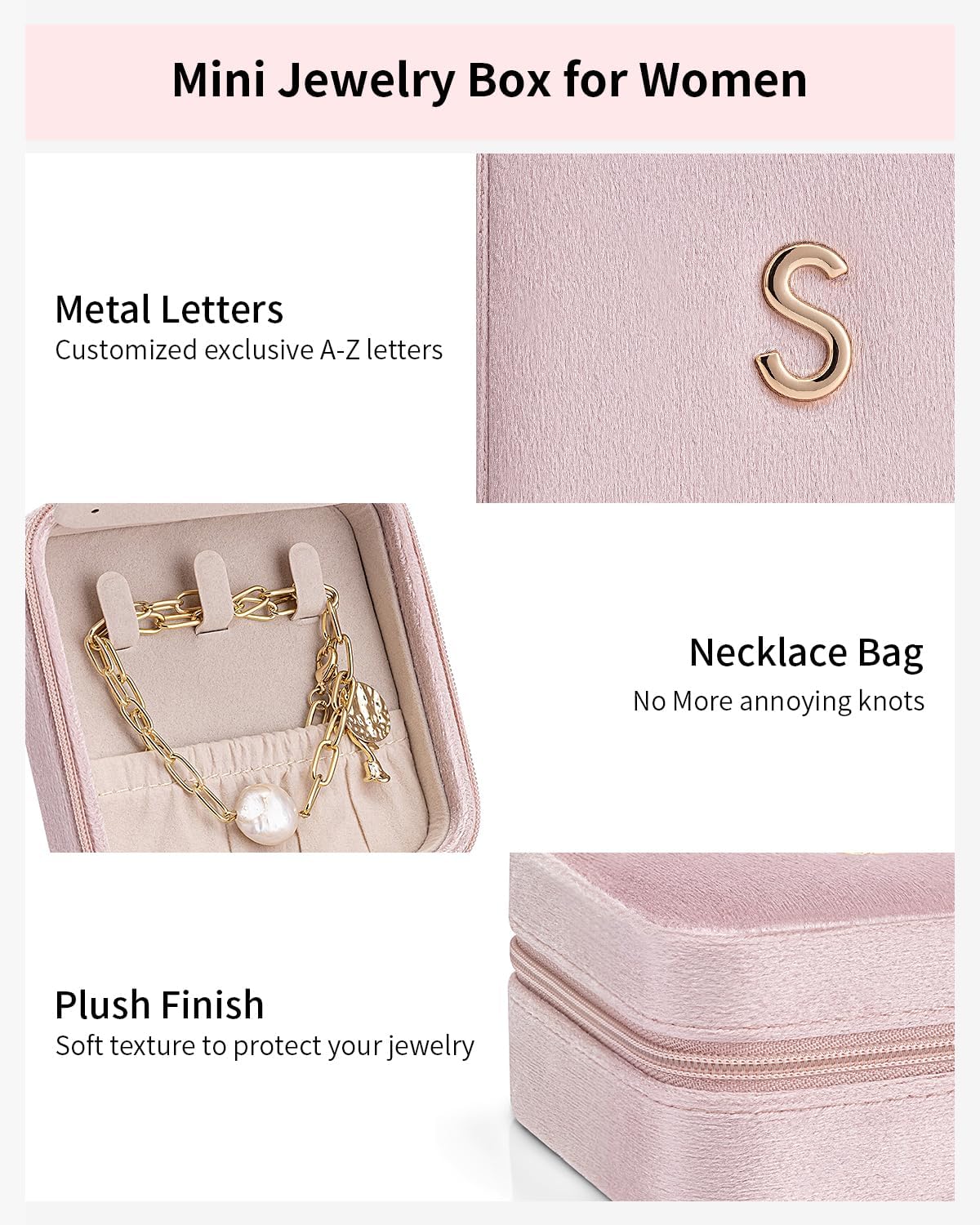 Vlando Jewelry Organizer Box, Small Jewelry Box for Women Girls, Initial P Travel Jewelry Case, Small Jewelry Organizer Box, Mini Travel Jewelry Box - Letter P, Pink