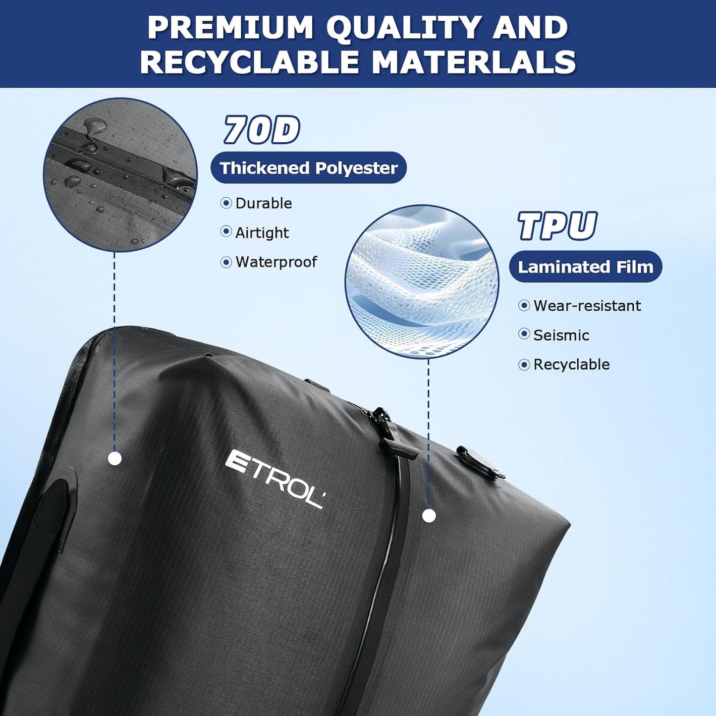 TPU Vacuum Bag for Travel, 70D Nylon Reusable Compression Bag with IP67 Waterproof Zipper, Compression Packing Cubes for Clothing, Space Saver Bags for Luggage and Backpack(Gray-1 PCS)