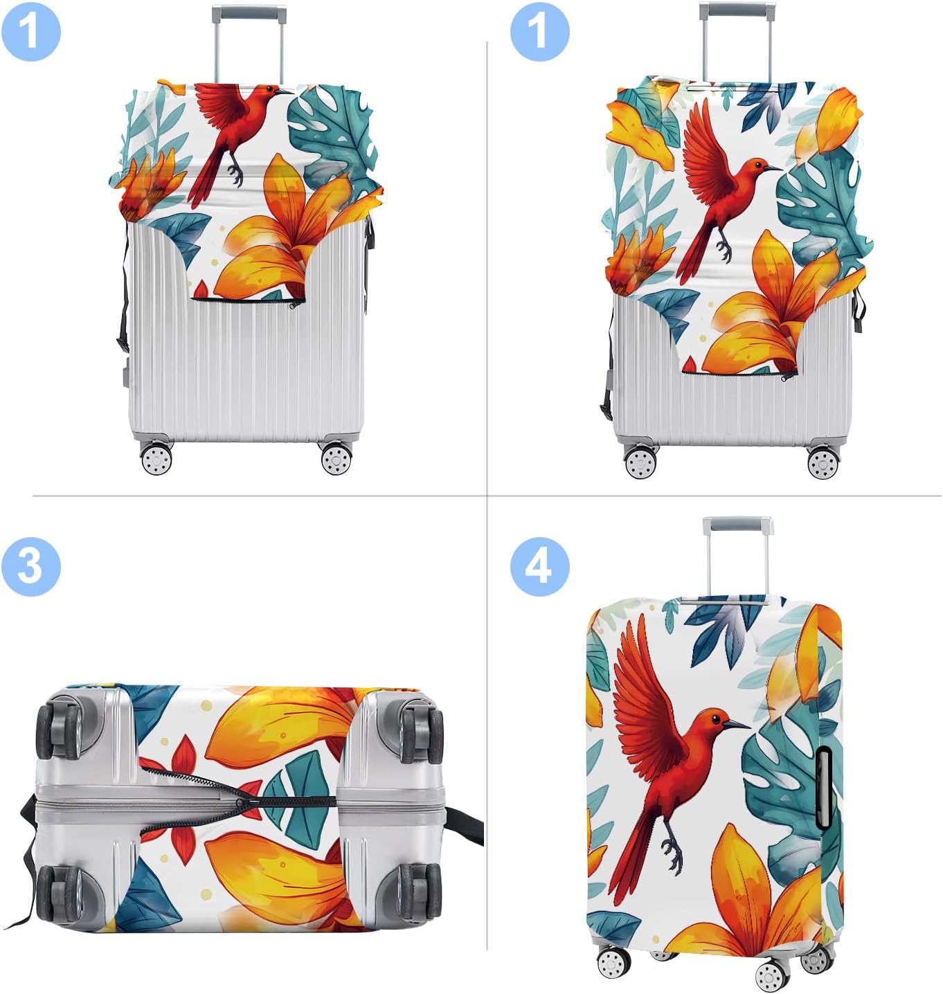 Luggage Cover Washable Suitcase Protector Anti-Scratch,Stretchable Fit for 20-34Inch Luggage Durable Travel Bag Cover with Zipper Closure (Bird, XL(fits 32-34Inch suitcase))