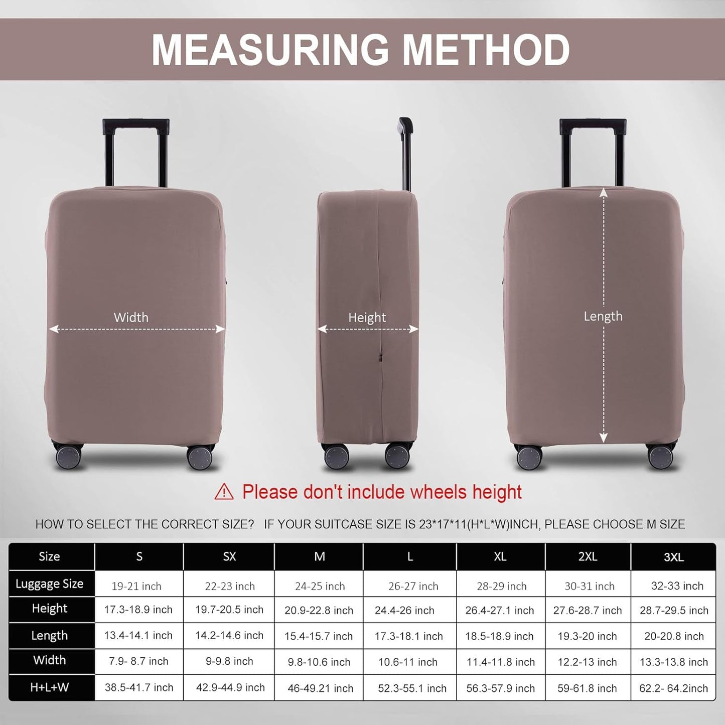 Travel Luggage Cover Suitcase Protector Scratch-Resistant Fit 19-31 Inch, Not Included Suitcase (Khaki, SX(22-23 inch))